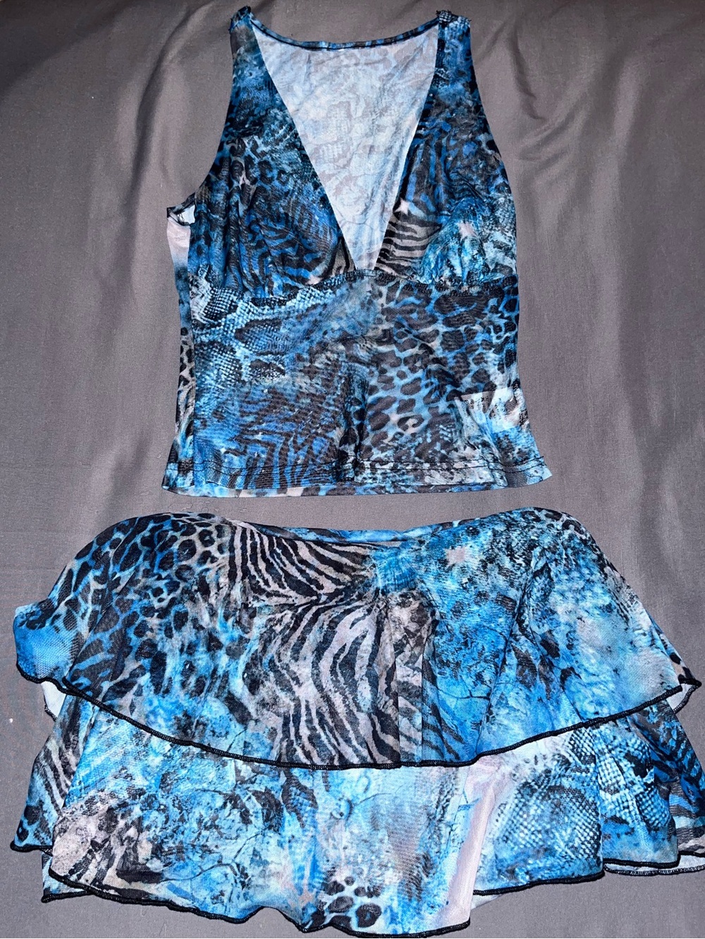 Blue Animal-Print Women’s Skirt and Top Set